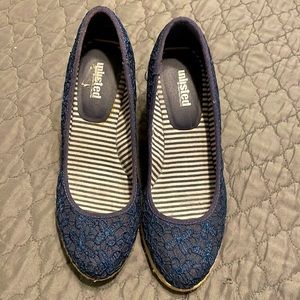 Blue lace wedges